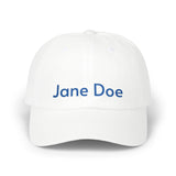 Jane Doe Baseball Cap (White Hat/Blue Embroidery)